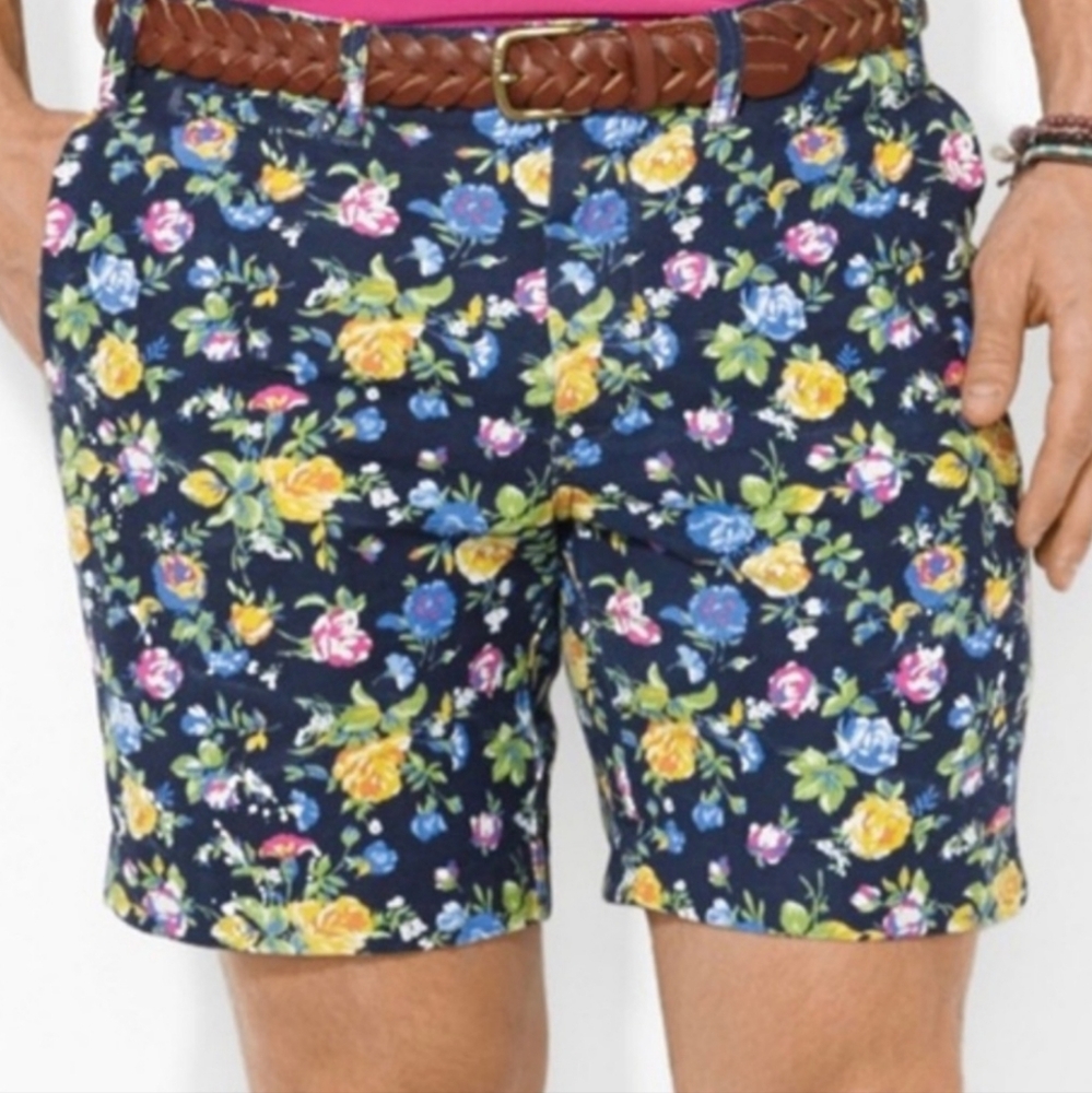 Polo Ralph Lauren Floral Chino Men Straight Fit Linen Blend Preppy Short…